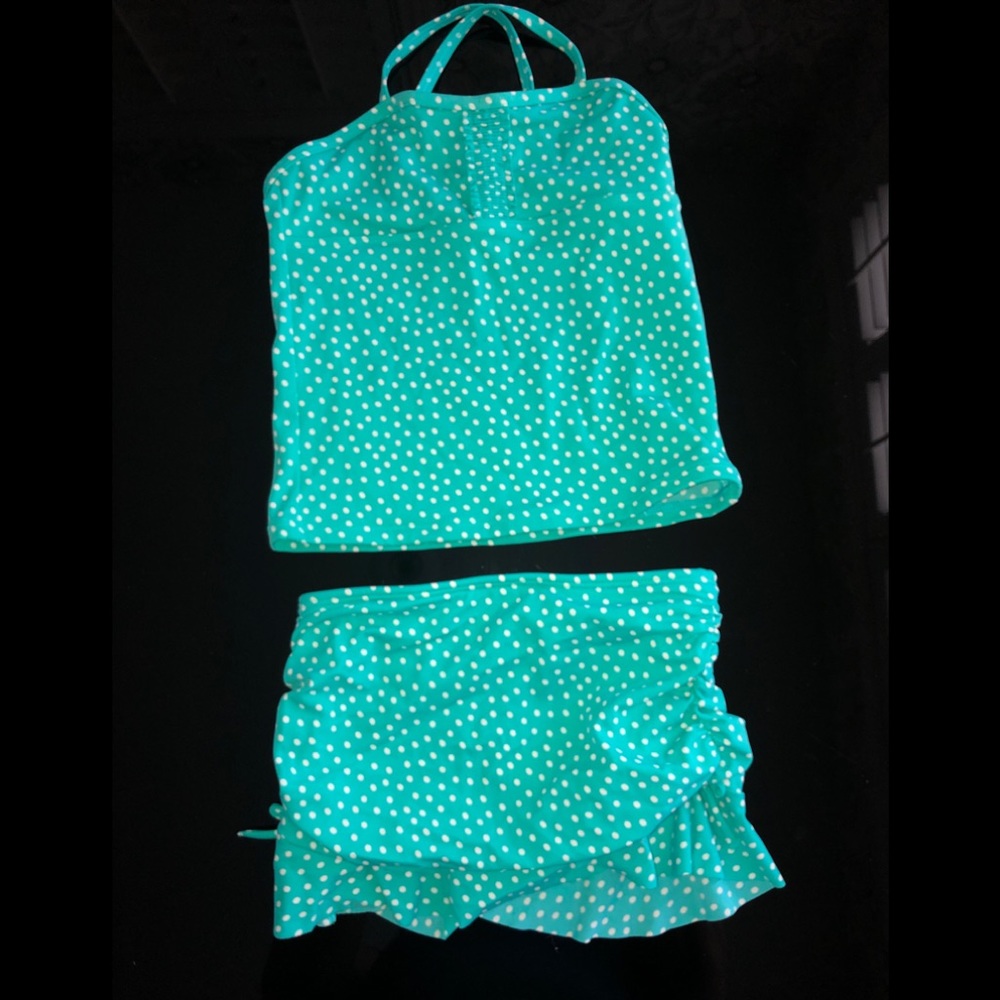 Lands End 2pc polka dot aqua swimsuit